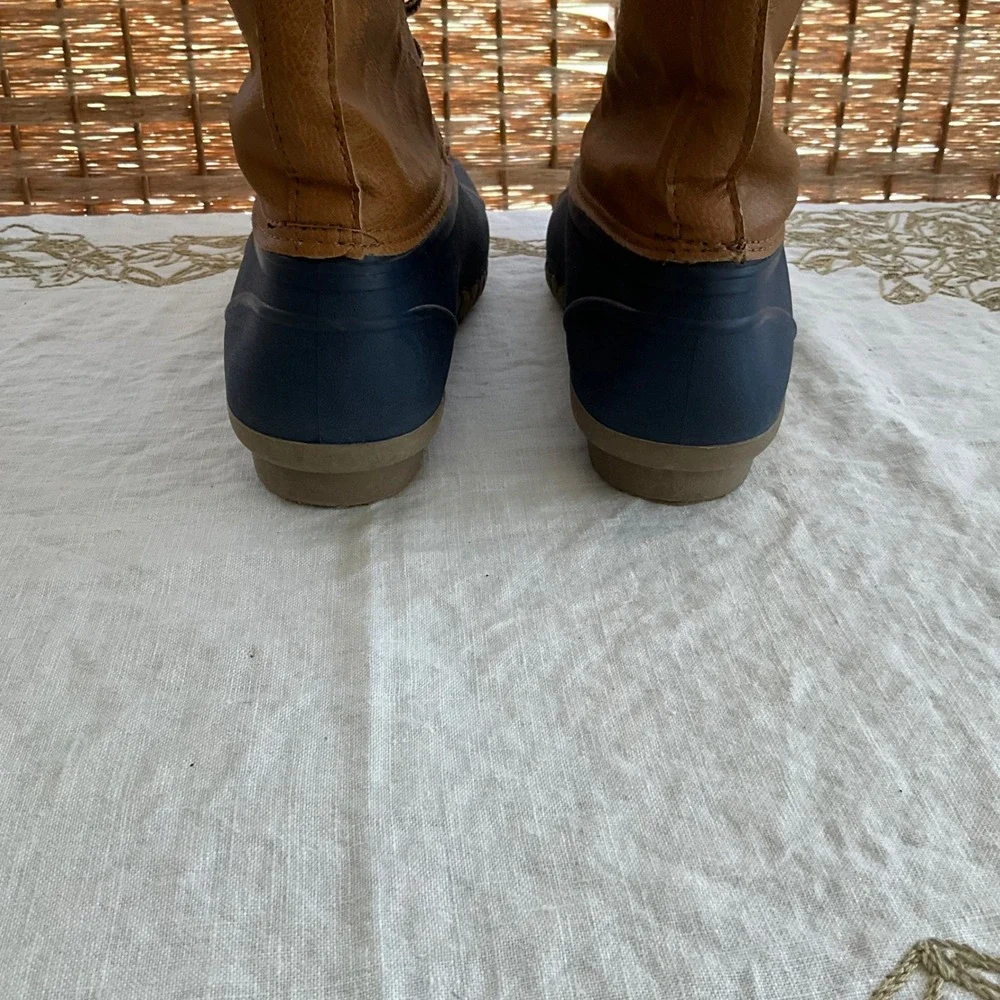 Women's Brown & Navy Winter Rain Boots